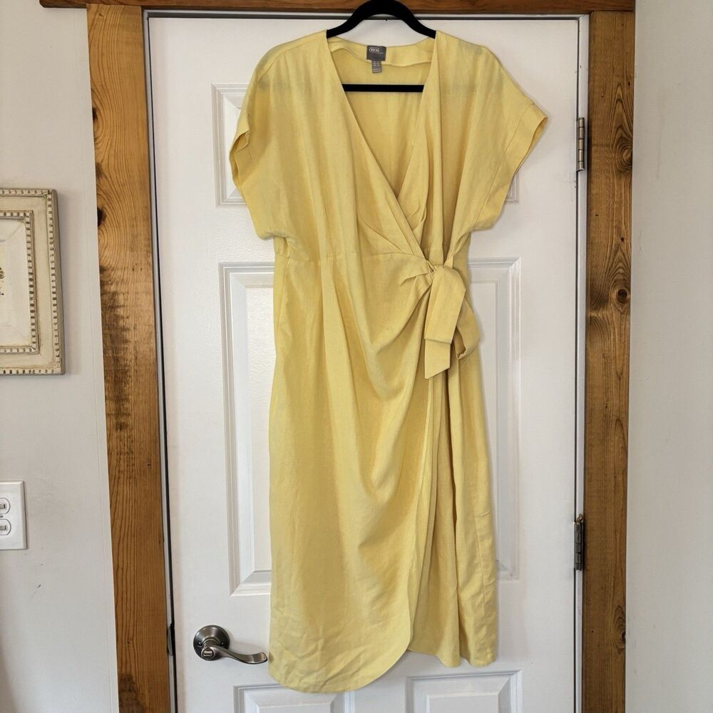 ASOS Linen Blend Wrap Dress Butter Yellow Short Sleeve Women’s Us 10